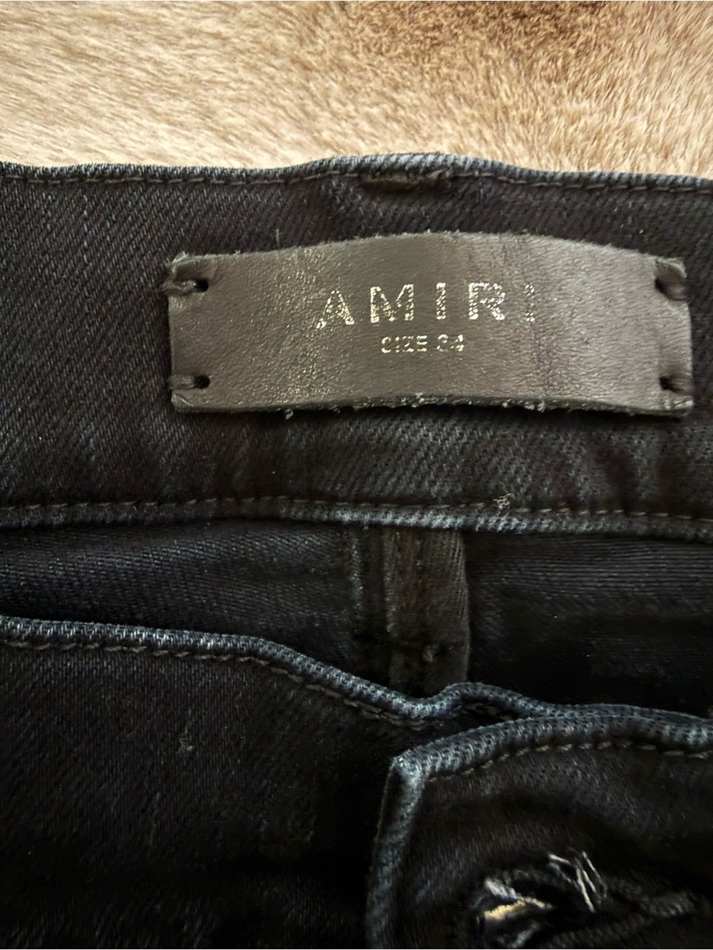 AMIRI Black Denim Jeans with Leather Logo Patch - Black